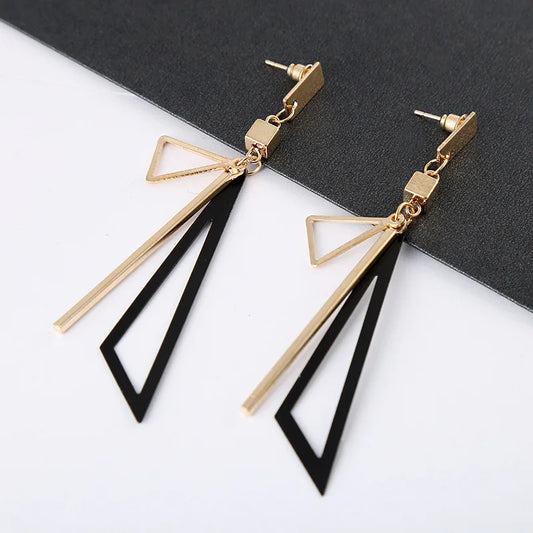 Geometric Triangle Long Drop Earrings for Women – European Statement Dangling Jewelry