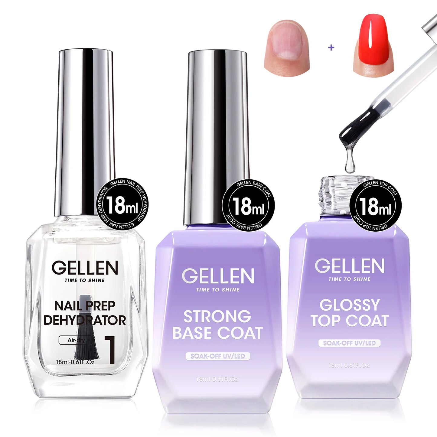 GELLEN Professional Gel Nail Set — 18ml 4-Piece Base Coat, Top Coat & Strengthener Kit for Long-Lasting Manicures