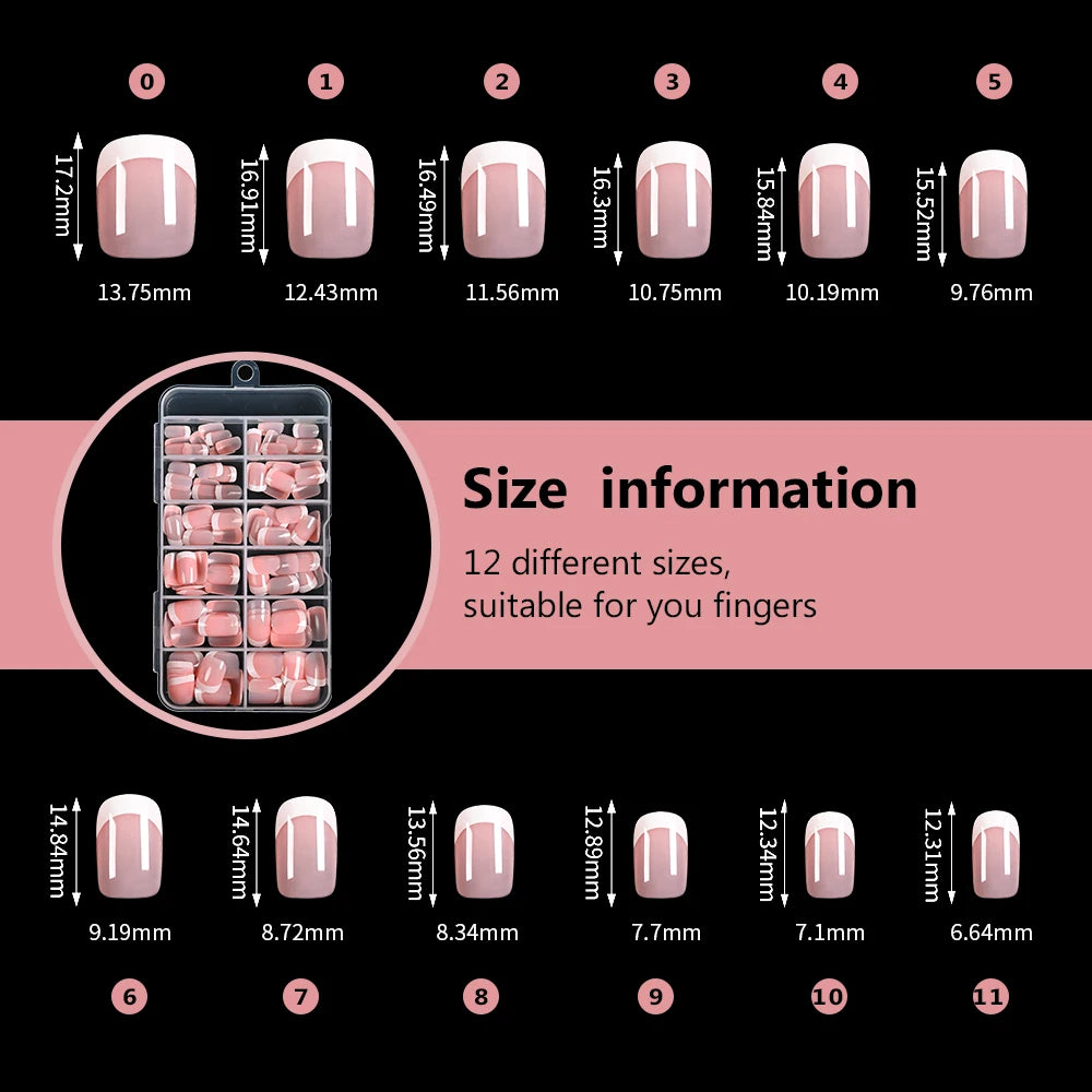 Pink French Square Press On Nails — 120pcs Glossy Full Cover False Nails