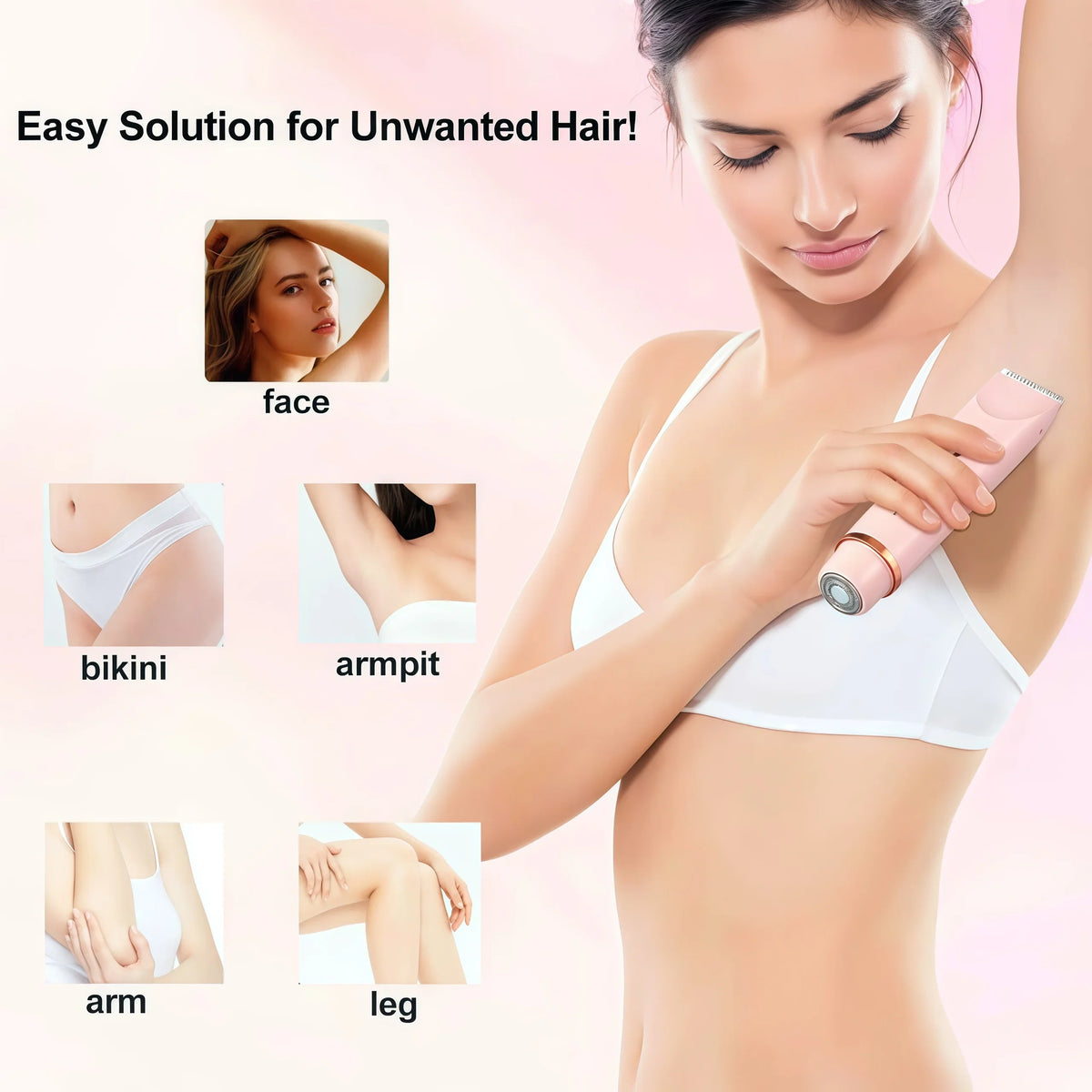 Bikini Trimmer for Women, Dual Head Electric Shaver ,Waterproof Body Pubic Hair Trimmer for Armpit Leg Body Facial Wet & Dry Use