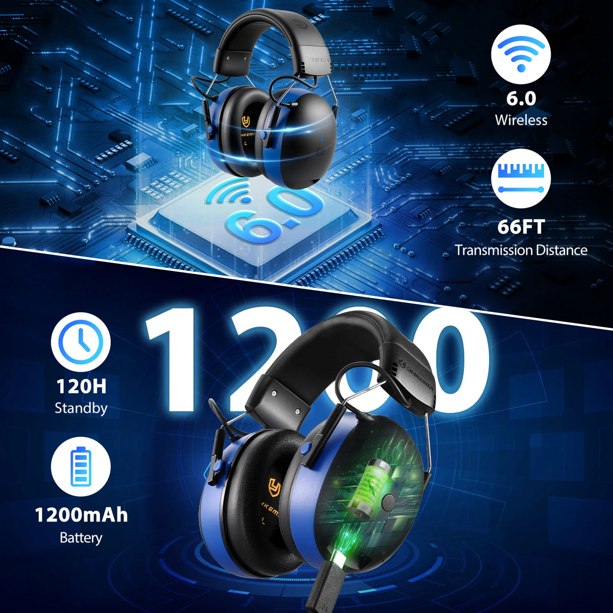 YHKEMA Bluetooth Hearing Protection Earmuffs | Noise Reduction Safety Headphones with Music & Call Support