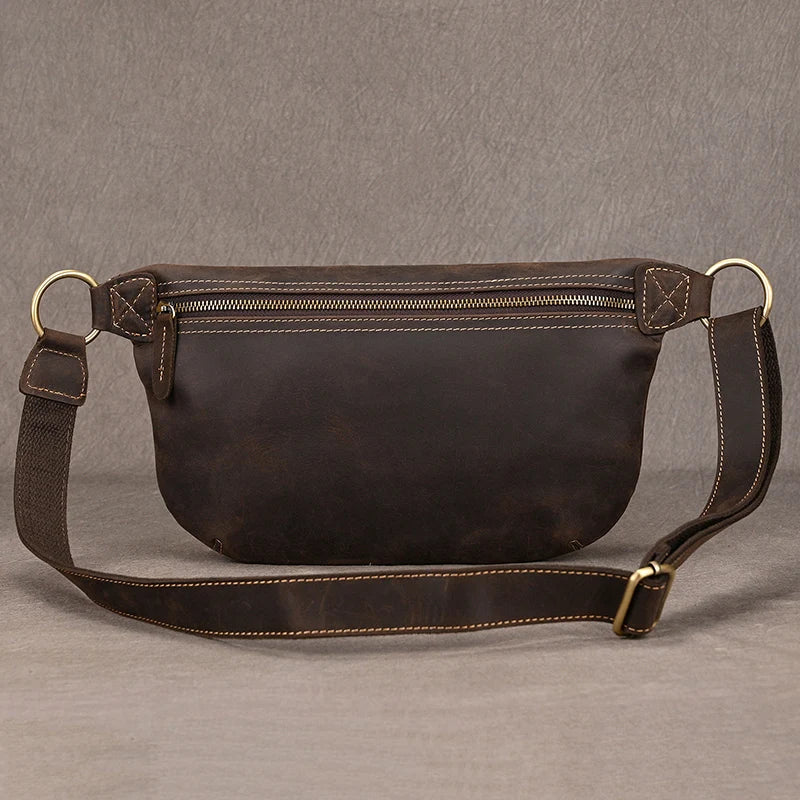Newsbirds Men's Genuine Leather Chest Bag — Vintage Crossbody Sling & Outdoor Belt Pouch