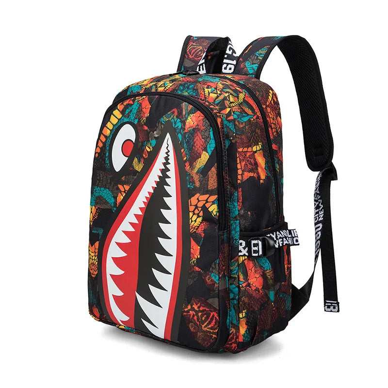 Anime Backpack Elementary Bookbag Travel Rucksack Cartoon Shark Print Primary School Student Satchel Backpack Mochila Infantil