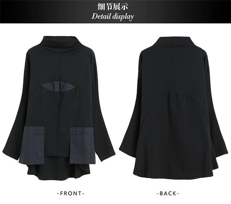 Hoodies Woman Clothing Woman Sweatshirts Autumn Loose High Neck Stitching Round  Coat Women's Leisure Design Loose Coat Women