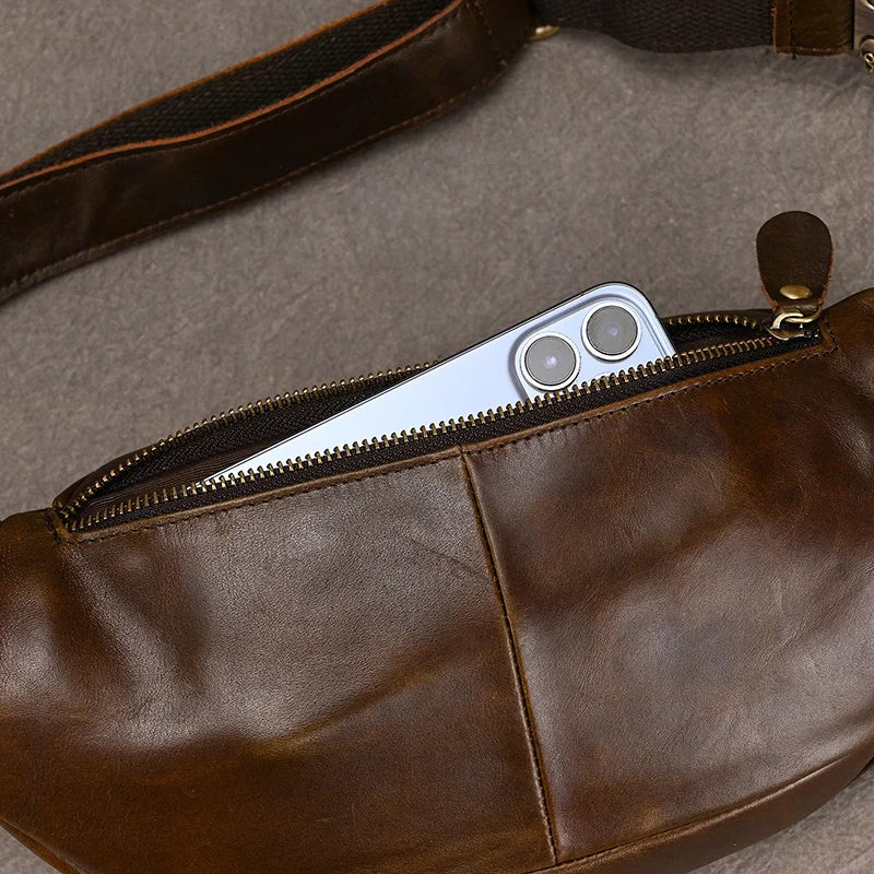 Luufan Crazy Horse Cowhide Leather Waist Bag — Men's Mini Travel Fanny Pack & Phone Pouch