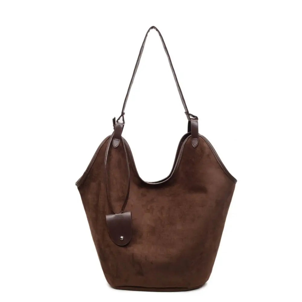 Women's Large Capacity Suede Shoulder Bag — Retro Korean Style Tote Handbag