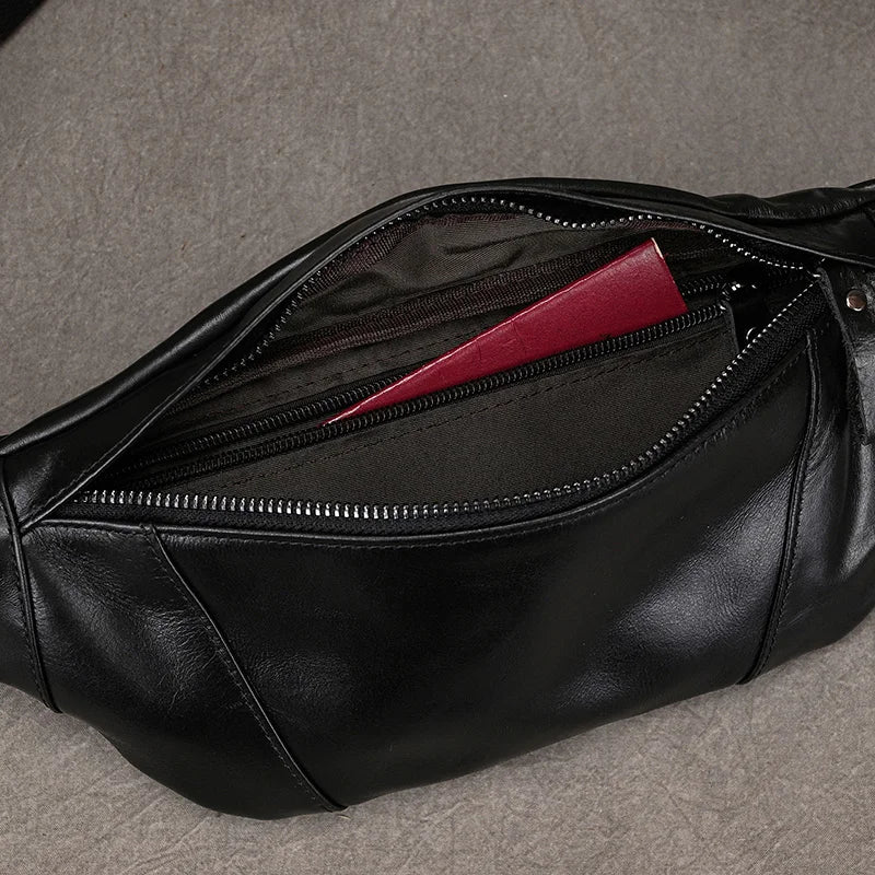 Newsbirds Men's Genuine Leather Chest Bag — Vintage Crossbody Sling & Outdoor Belt Pouch