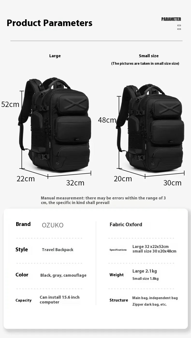 Ozuko Men's Waterproof Travel Backpack | Large Capacity Laptop Bag with Shoe Compartment