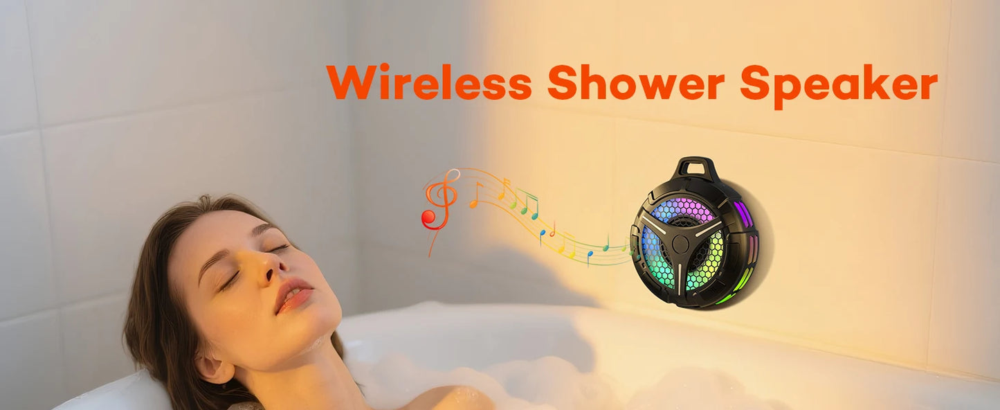 Ortizan IPX7 Waterproof Bluetooth Shower Speaker — 15W HD Sound, RGB Lights, 10Hr Battery