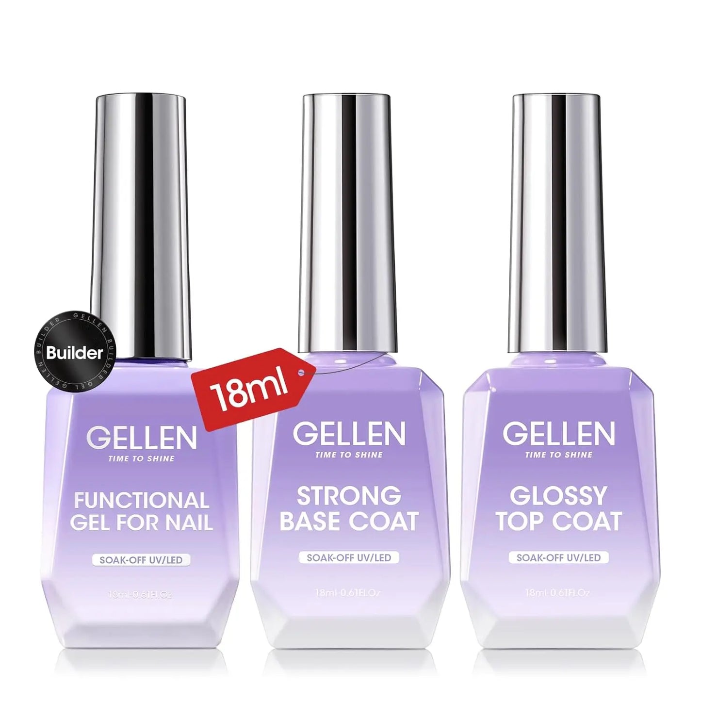GELLEN Professional Gel Nail Set — 18ml 4-Piece Base Coat, Top Coat & Strengthener Kit for Long-Lasting Manicures