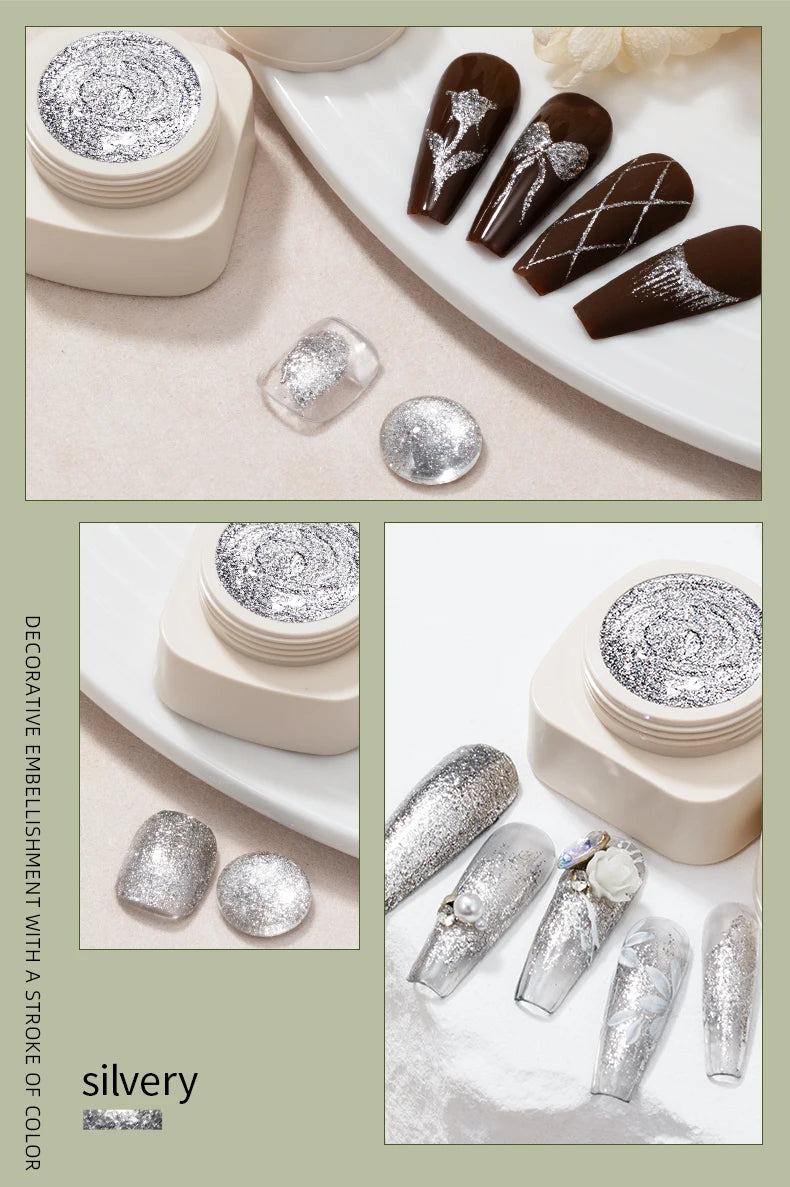 RS NAIL 5g No-Wipe Platinum Gel Polish – Reflective Metallic Sparkle | Golden & Silver