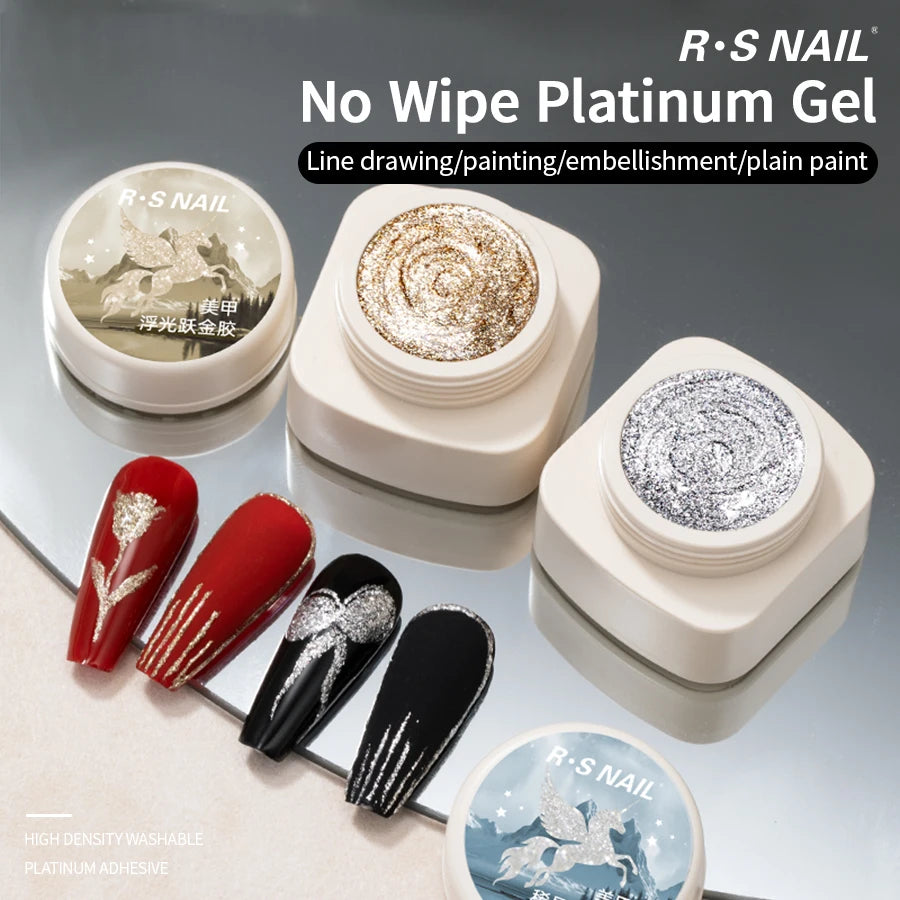 RS NAIL 5g No-Wipe Platinum Gel Polish – Reflective Metallic Sparkle | Golden & Silver