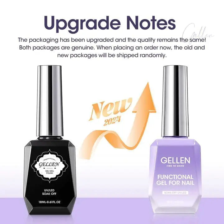 GELLEN Professional Gel Nail Set — 18ml 4-Piece Base Coat, Top Coat & Strengthener Kit for Long-Lasting Manicures