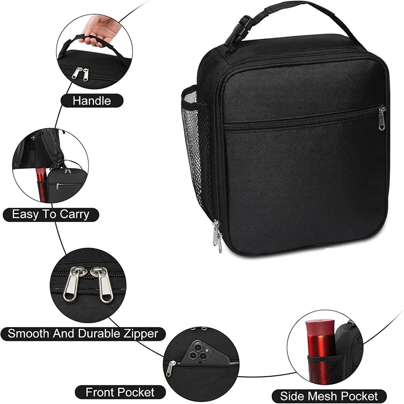 Insulated Lunch Bag with Side Mesh Pocket 6.3L Portable Lunch Box Waterresistant Leakproof Cool Bag for Outdoor Beach Bento Pack