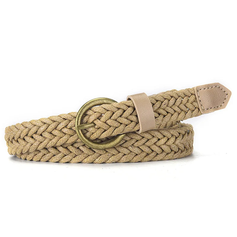 1.8x105cm Fashion Woven Thin Belt Vintage Jeans Dress Accessories Simple Pin Buckle Waistband for Women