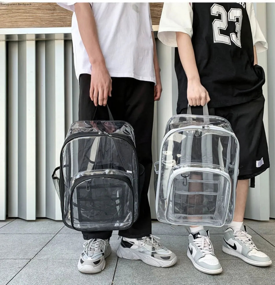 Large Capacity Transparent PVC Backpack – Waterproof School & Travel Bag for Students