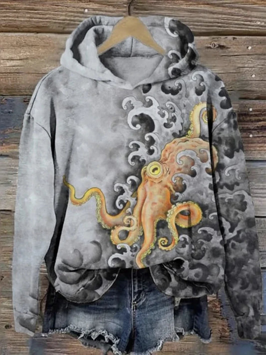 Hoodies Sweatshirts Printed Crewneck Blue Ocean Tentacles Casual Colors Outdoors Sports Harajuku Streetwear Women Men Clothing