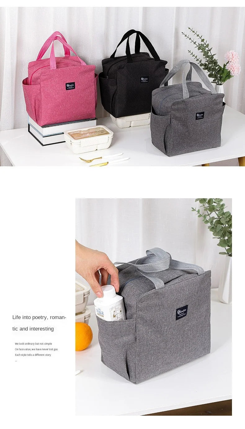 Portable Double Pocket Insulated Bento Bag — Aluminum Foil Lunch Bag for Work & School