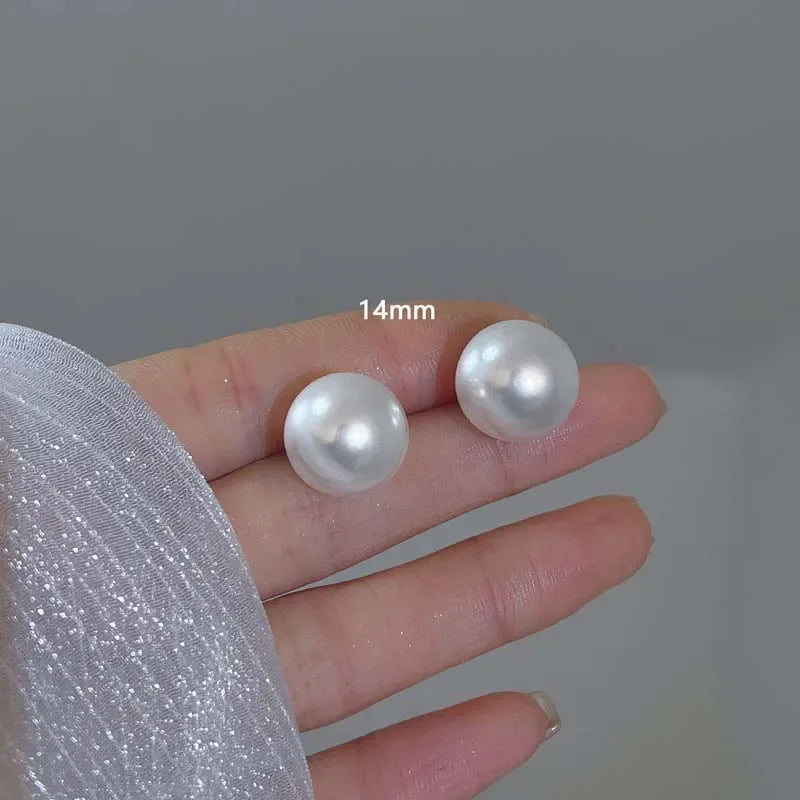 Korean Elegant Imitation Pearl Stud Earrings for Women – Round Glossy Wedding Jewelry