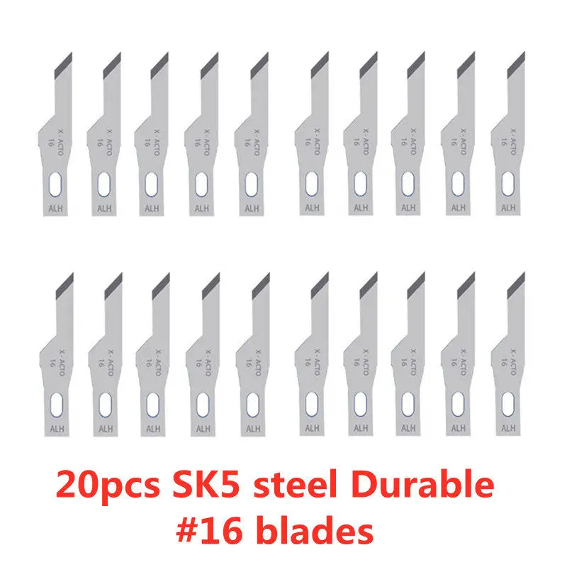20-Pack Wood Carving & Craft Blades – Multi-Type SK5 & Steel Blades for Sculpting, Engraving, DIY & PCB Repair