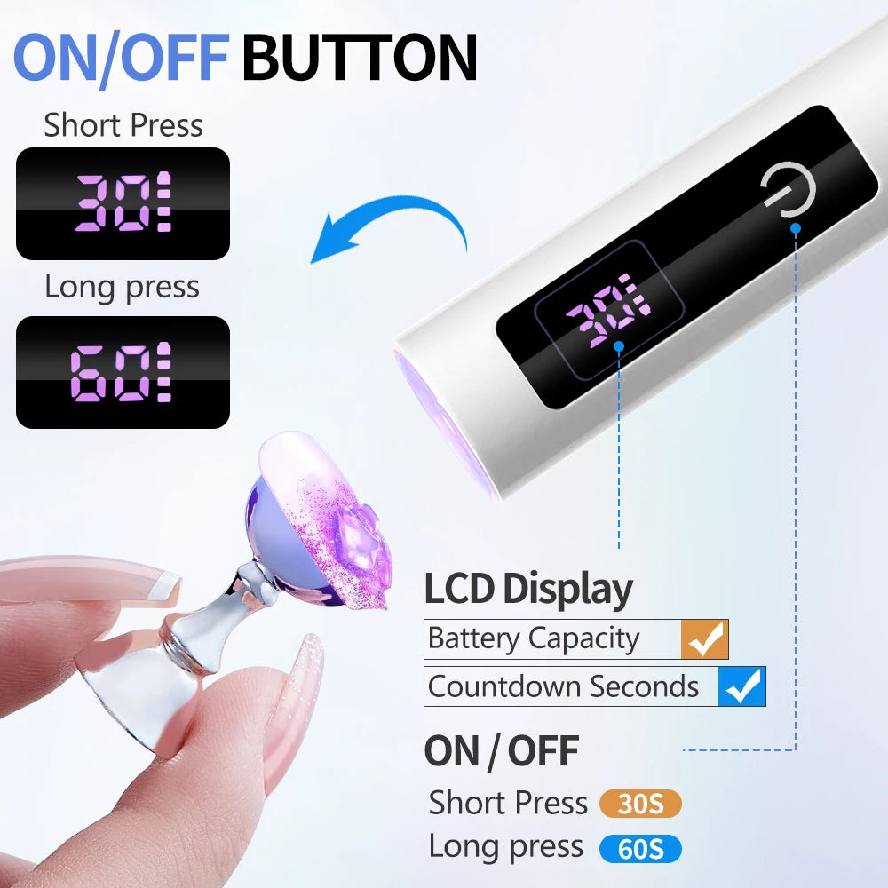 Timerable Nail UV LED Dryer Touch Lamp Rechargeable Flashlight UV Light Drying Nails Gel Polish Lamps Quick Drying Cure Tools