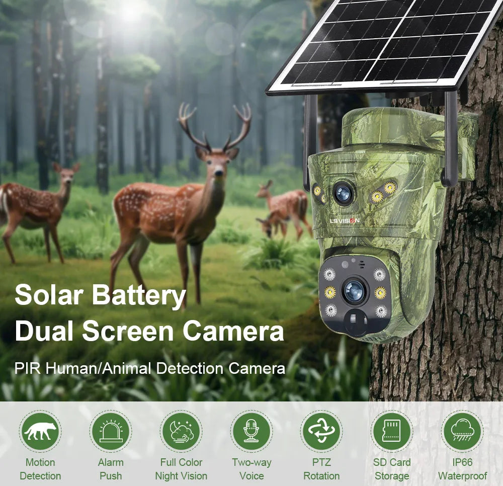 LS VISION 4K Dual Screen 4G Solar Hunting Camera Outdoor WiFi PTZ Human/Animal Detection 2-Way Talk Waterproof Security Cameras