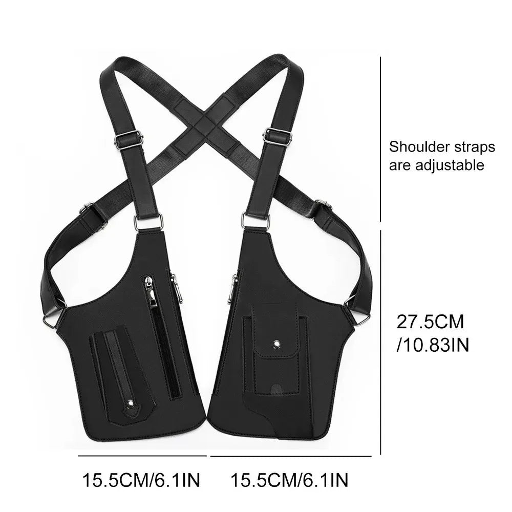 Tactical Double Shoulder Armpit Bag Anti-Theft Hidden Crossbody Pack Adjustable Multi-Pocket Chest Bag for Men