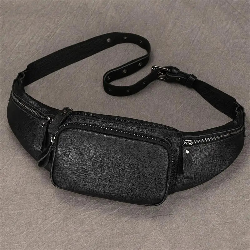 Newsbirds Men's Genuine Leather Chest Bag — Vintage Crossbody Sling & Outdoor Belt Pouch