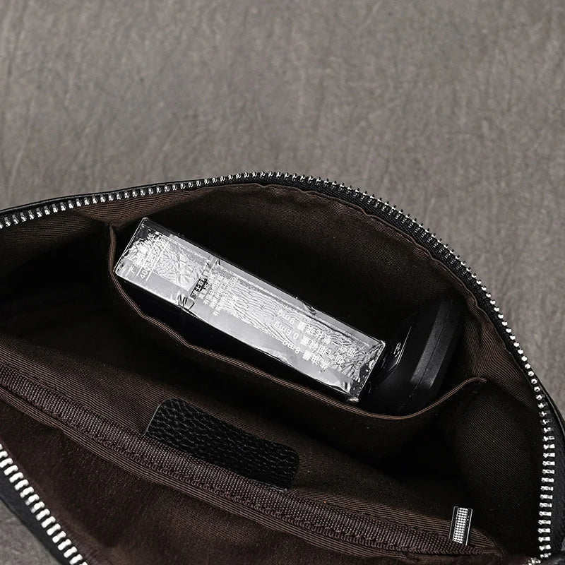 Newsbirds Men's Genuine Leather Chest Bag — Vintage Crossbody Sling & Outdoor Belt Pouch