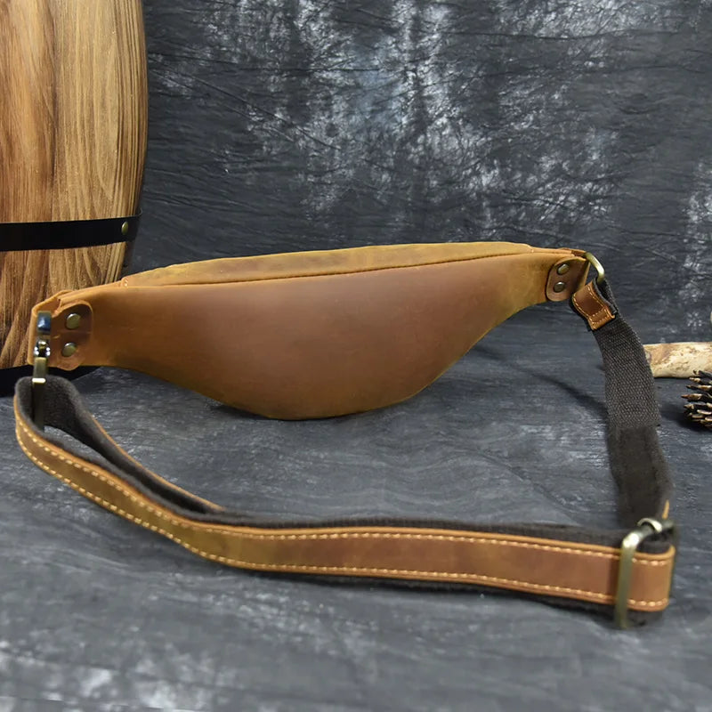Newsbirds Men's Genuine Leather Chest Bag — Vintage Crossbody Sling & Outdoor Belt Pouch