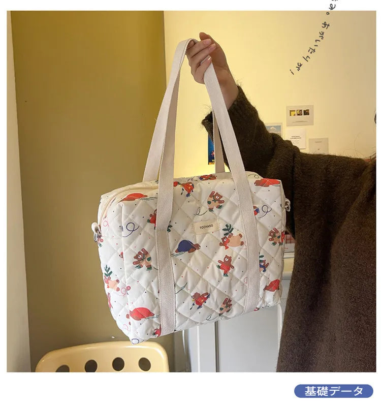 Women's Floral Quilted Shoulder Bag — Large Capacity Cotton Linen Tote