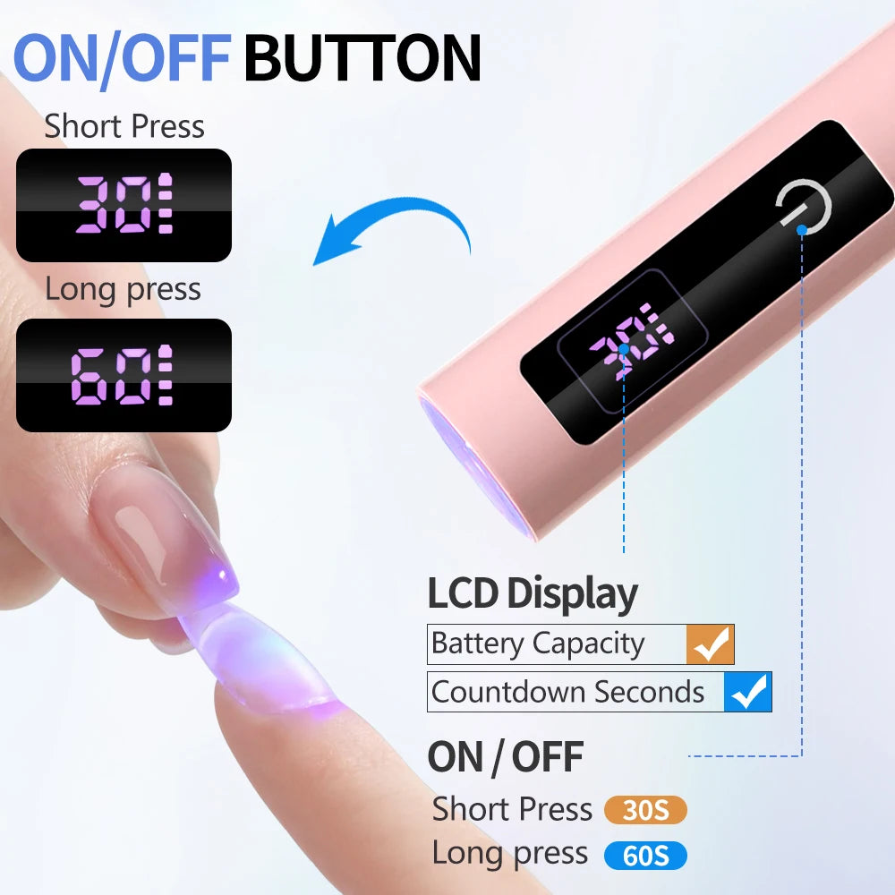 Timerable Nail UV LED Dryer Touch Lamp Rechargeable Flashlight UV Light Drying Nails Gel Polish Lamps Quick Drying Cure Tools