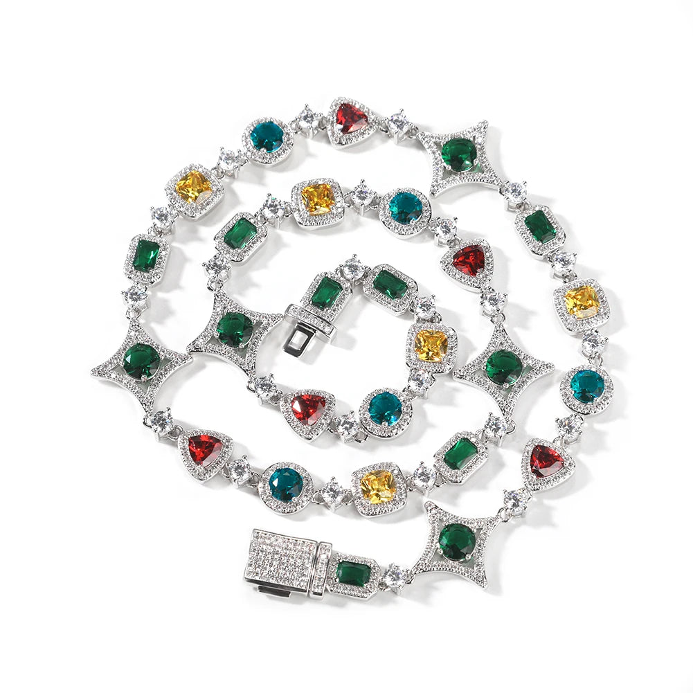 THE BLING KING Women Rainbow Necklace Iced Out Multi Color Triangle Round Rectangle Gemstoms Bracelet HipHop Jewelry For Gift