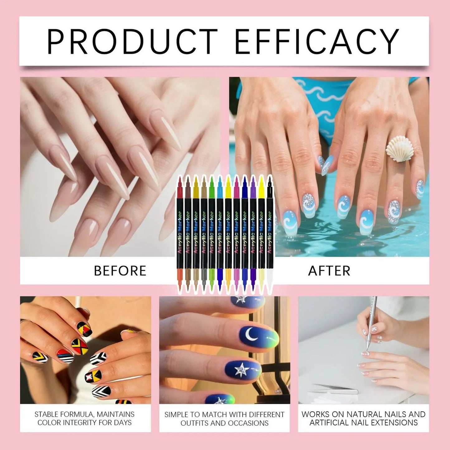 12 Colors Nail Polish Pens — Dual-Ended Quick Dry Nail Art Markers