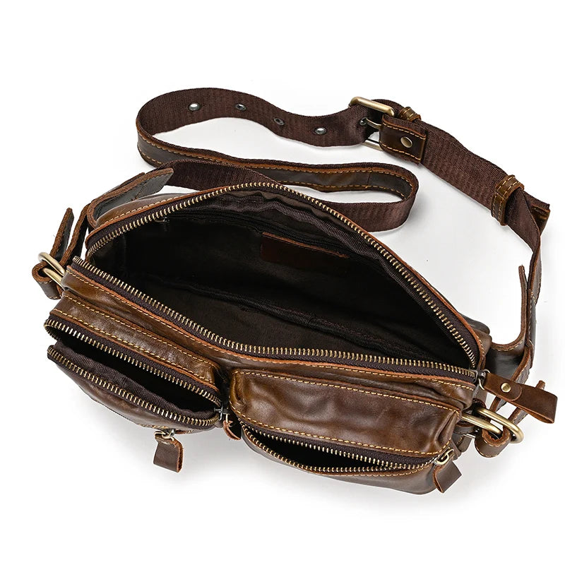 Newsbirds Men's Genuine Leather Chest Bag — Vintage Crossbody Sling & Outdoor Belt Pouch