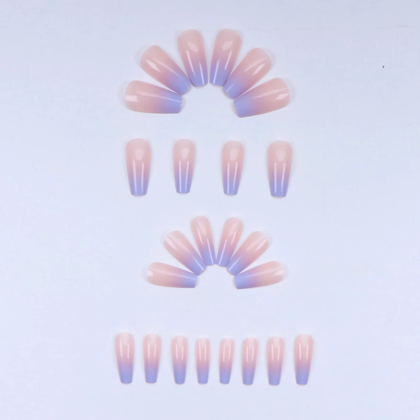 24-Piece Short Square Press-On Nails – Pinkish-White Gradient with Nail Glue & File Kit