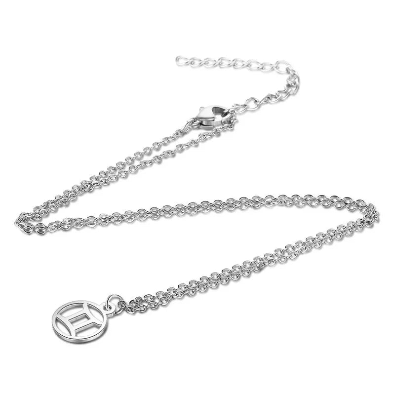 Simple Round 12 Zodiac Sign Necklaces for Men Women Classic Virgo Leo Libra Scorpio Sagittarius Pendant Necklace Birthday Gifts