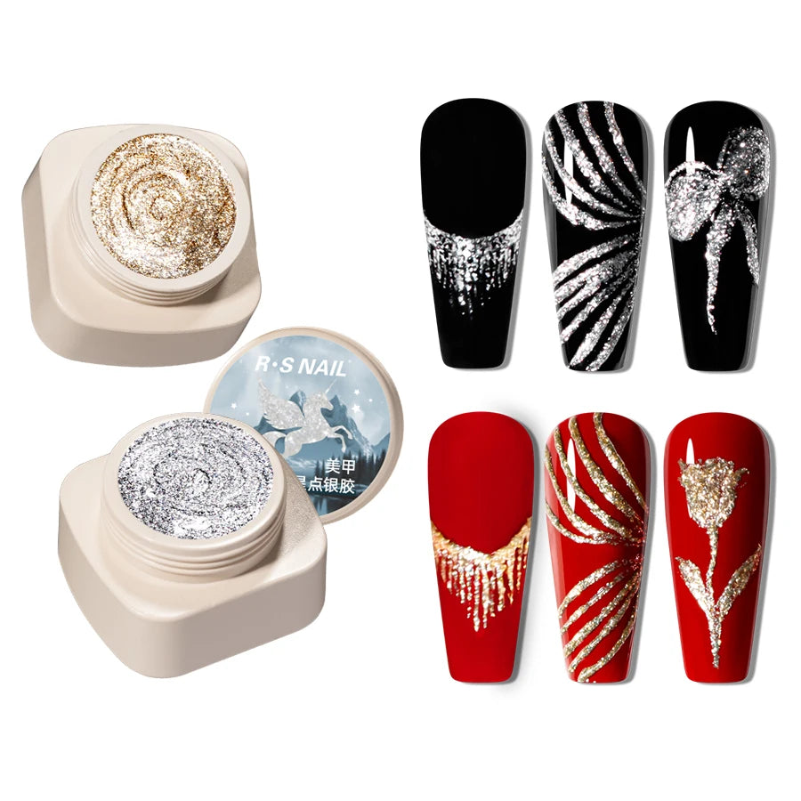 RS NAIL 5g No-Wipe Platinum Gel Polish – Reflective Metallic Sparkle | Golden & Silver
