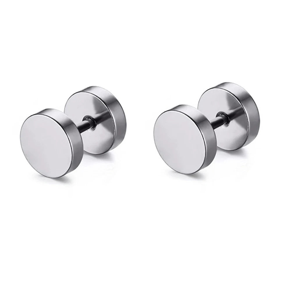 1 Pair Black Stainless Steel Round/Triangle/Square Stud Earrings For Women Dumbbell Pierceing Earrings Men Punk Fashion Jewelry