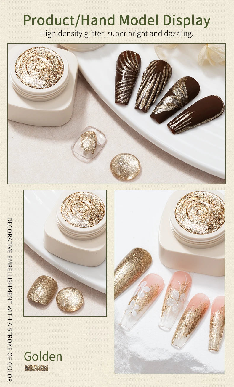 RS NAIL 5g No-Wipe Platinum Gel Polish – Reflective Metallic Sparkle | Golden & Silver