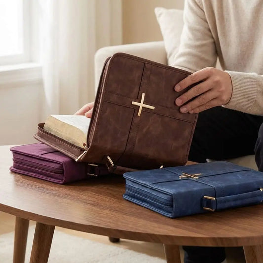 Vegan Leather Bible Cover & Bag – Cross Design, Zipper Closure, Multi-Color