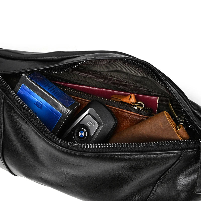 Luufan Crazy Horse Cowhide Leather Waist Bag — Men's Mini Travel Fanny Pack & Phone Pouch