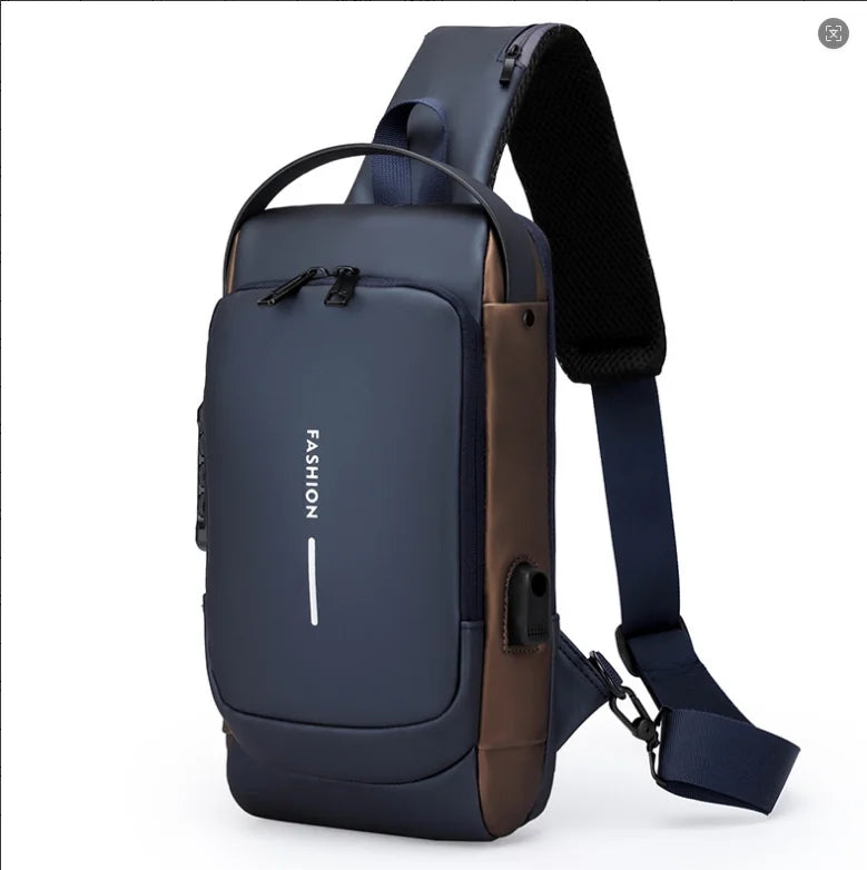 Men's Anti-Theft Chest Bag — Password Lock, USB Port & Waterproof Crossbody Sling