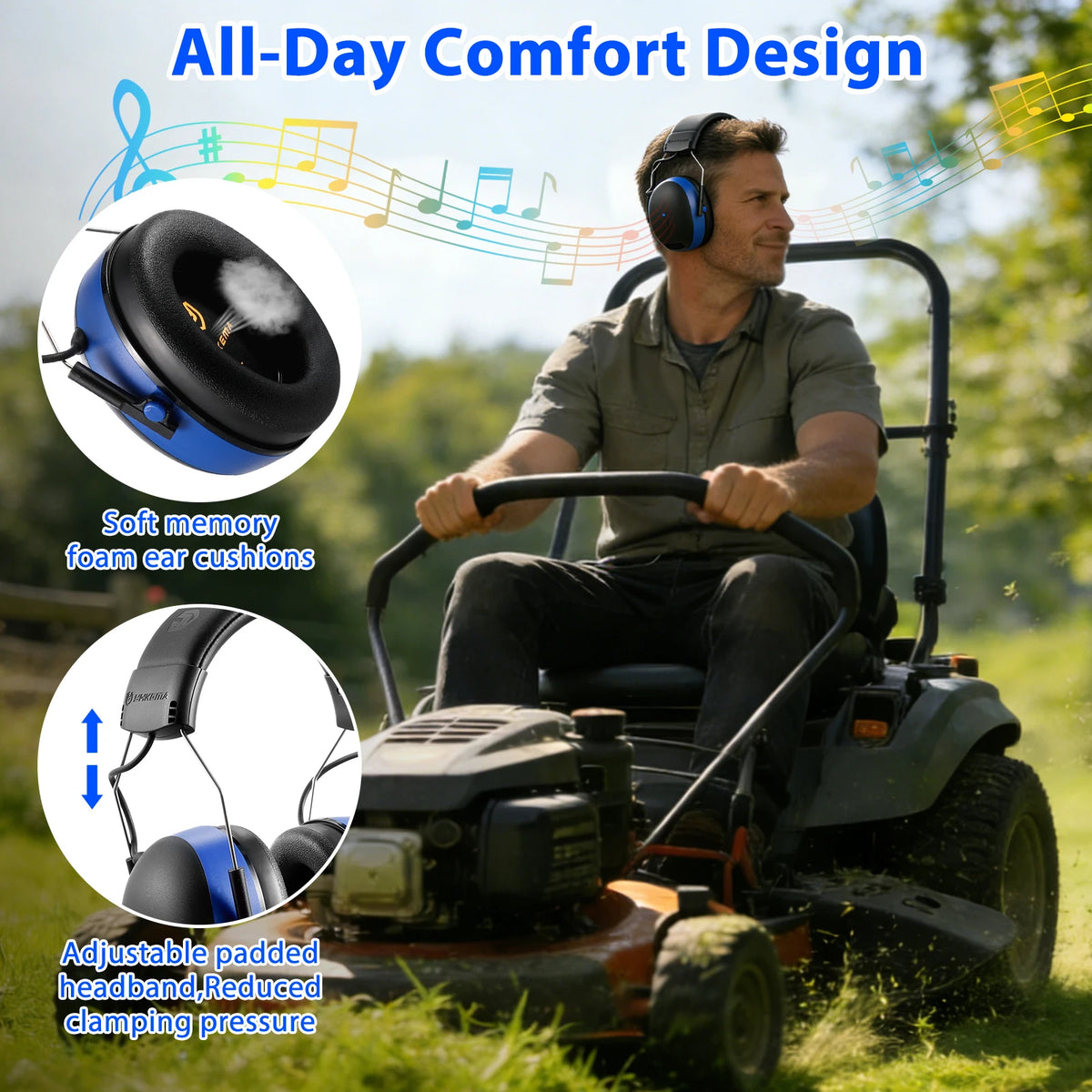 YHKEMA Bluetooth Hearing Protection Earmuffs | Noise Reduction Safety Headphones with Music & Call Support
