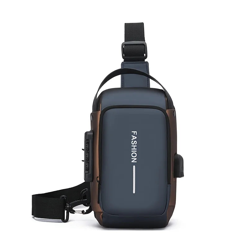 Durable Oxford Fabric Men's Sling Bag - Stylish Motorcycle Crossbody Chest Pack with Phone Pocket, Zip Closure for Daily Commute
