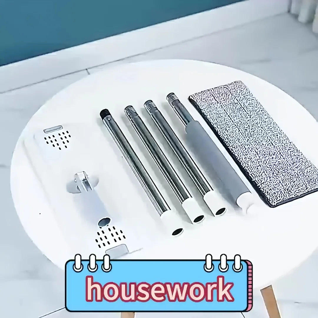 Flat Mop Set with 6 Microfiber Pads – Wet & Dry Use for Kitchen, Bathroom & Home Floors