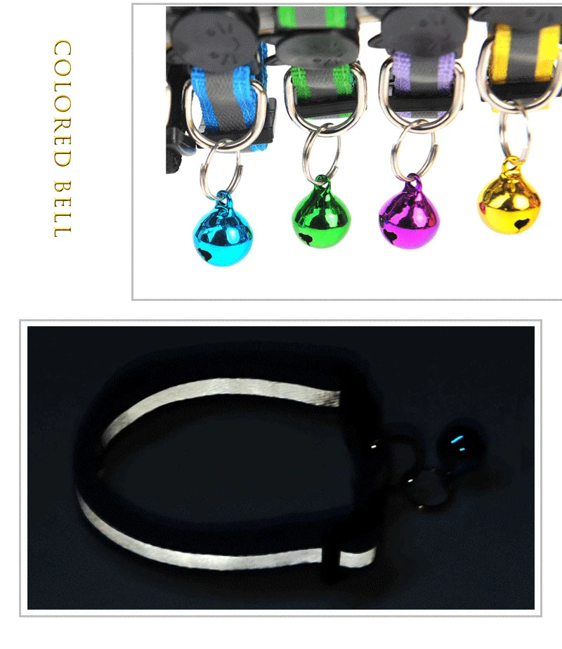 Reflective Pet Collar Cat And Dog Safety Buckle With Bell Nylon Buckle Adjustable Collar Night Safety Cartoon Pet Accessories