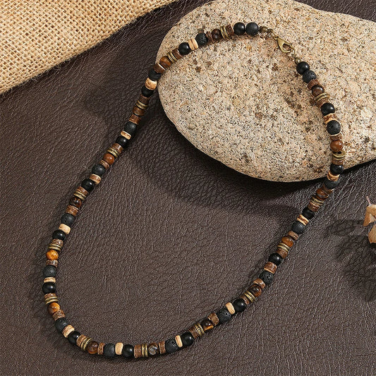 Men's Bohemian Hip-Hop Necklace Handmade Beaded Choker with Stone Coconut Shell & Wooden Beads Fashion Statement Jewelry for Men