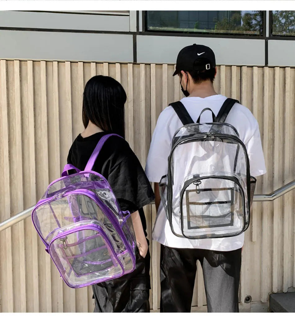 Large Capacity Transparent PVC Backpack – Waterproof School & Travel Bag for Students