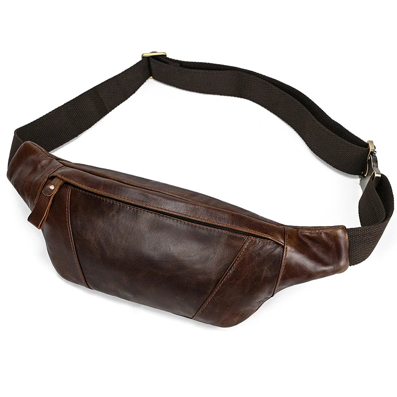 Luufan Crazy Horse Cowhide Leather Waist Bag — Men's Mini Travel Fanny Pack & Phone Pouch